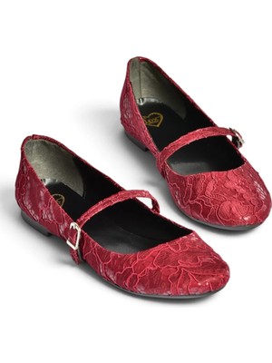 Fox Shoes Z726232704 Bordo Kumaş Bantlı Kadın Babet