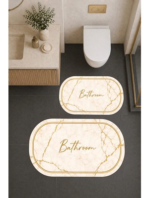 Liriya Dijital Baskı Modern Desenli Modern Banyo Halısı Ikili Banyo Paspası (40CMX60CM)VE(60CMX100CM)