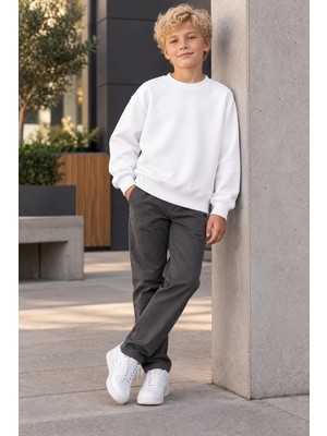 Pamuk Saray Çocuk Kazak Unisex – %100 Pamuk 3 Iplik, Yumuşak Dokulu, Kalın ve Sıcak Tutan Kışlık Sweatshirt Beyaz