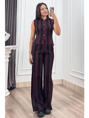 MissVina Çizgili Triko Yelek & Pantolon Takım 20327