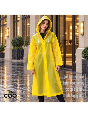 coo Kapüşonlu Çıtçıtlı Kalın Kumaşlı Kadın, Erkek Yağmurluk – %100 Eva, Uzun Boy, Standart Beden