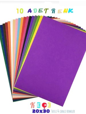 Renkli Keçe 20X30 cm 10 Renk 180 gr Ince Etkinlik Hobi Için Kansorejen Madde Içermez