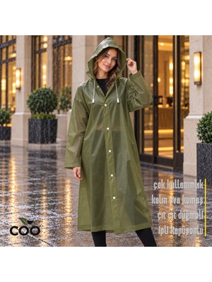 coo Kapüşonlu Çıtçıtlı Kalın Kumaşlı Kadın, Erkek Yağmurluk – %100 Eva, Uzun Boy, Standart Beden