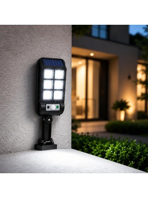 Tr Güneş Enerjili Solar Sensörlü LED Duvar Lambası, Hareket Sensörlü, Uzaktan Kumandalı, 3 M