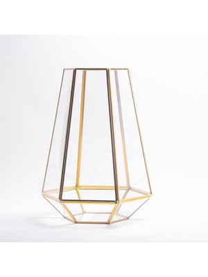 Tr 34X26X26CM Pirinç Gold Cam Geometrik Teraryum Cam Fanus Vazo Mumluk Yapımı Dekoratif