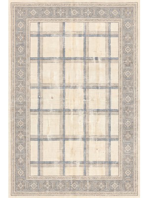 Rugzella Krem Gri Mavi Benekli Mozaik Noktalı Modern Desen Soyut Kaymaz Taban Salon Yıkanabilir Halı