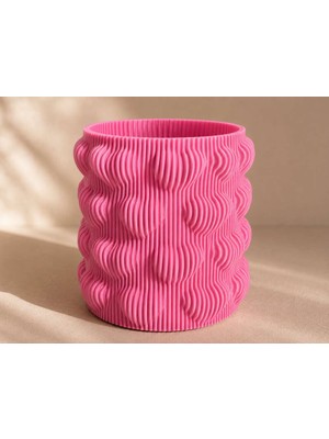 Bin1çeşit 3D Baskı Kalpli Dekoratif Vazo - Modern Çiçeklik ve Masaüstü Süsü-Pembe