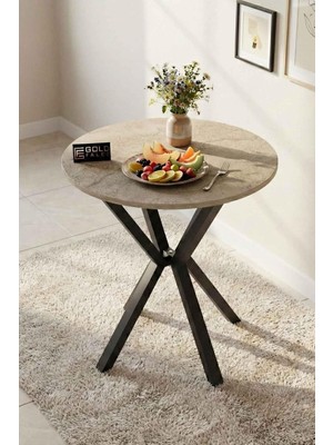 Tr Falez 70 cm Yuvarlak Mutfak Masası Metal Ayaklı Modern Yemek Balkon Bahçe Kafe Masası Travert