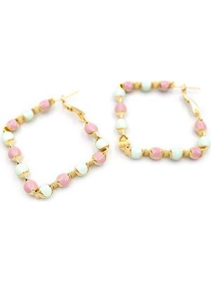 Bin1çeşit Mineli Halka Küpe - Pembe — Renk: Pembe