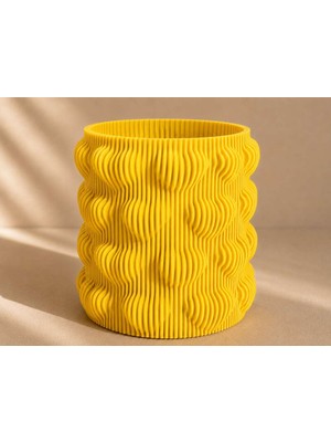 Bin1çeşit 3D Baskı Kalpli Dekoratif Vazo - Modern Çiçeklik ve Masaüstü Süsü-Sarı
