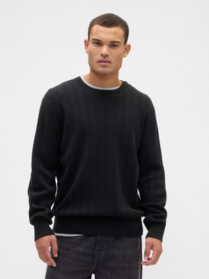 Gap Erkek Siyah Cashsoft Ribbed Bisiklet Yaka Kazak