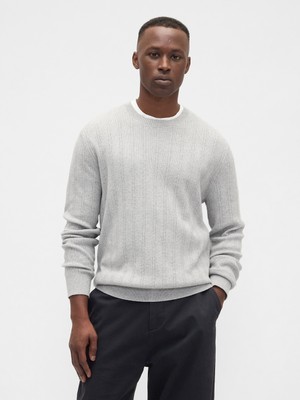 Gap Erkek Gri Cashsoft Ribbed Bisiklet Yaka Kazak