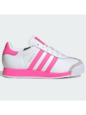 Adidas Samoa J Leather Unisex White Pink Sneaker Hakiki Deri Günlük Spor Ayakkabı Beyaz Pembe