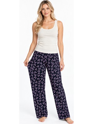 Fit Women Kadın Askılı Şık Bluz Desenli Ekru Pijama Takımı