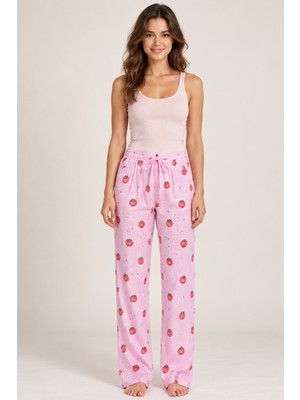 Fit Women Kadın Askılı Şık Bluz Desenli Pembe Pijama Takımı