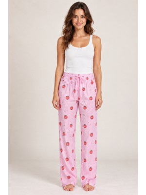 Fit Women Kadın Askılı Şık Bluz Desenli Beyaz Pijama Takımı