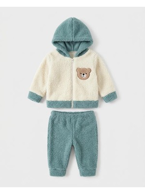 Bebesimo 2'li Unisex Bebek Takım Bear Nakışlı Welsoft Pamuklu Bebek Takım 6-9,9-12,12-18,18-24 Ay Alt Üst 2'li Unisex Bebek Takımı Welsoft Kışlık Bebek Takım