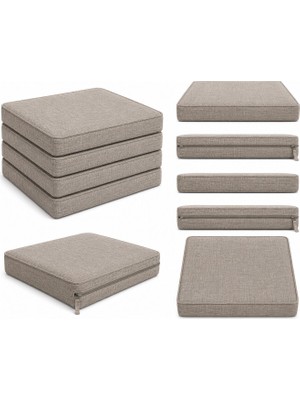 Keten Fitilli 53X46CM Sandalye Ölçüsüne Uygundur. 4 Adet Fermuarlı Yıkanılabilir Sandalye Koltuk Minder Seti