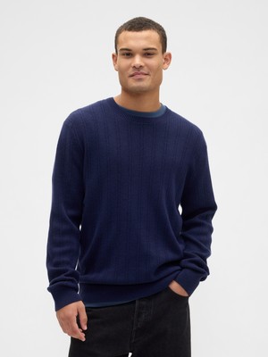 Gap Erkek Lacivert Cashsoft Ribbed Bisiklet Yaka Kazak