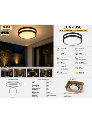 Econa ECN-1950 24W Tavan Armatürü 3000K 2000 Lümen IP44