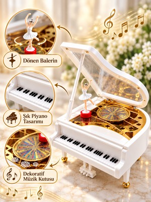 Nunu Balerinli Piyano Müzik Kutusu Dönen Balerin Figürlü Dekoratif Hediyelik