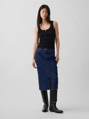 Gap Kadın Koyu Mavi Denim Midi Kalem Etek