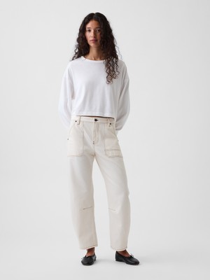 Gap Kadın Krem Mid Rise Barrel Utility Ankle Pantolon