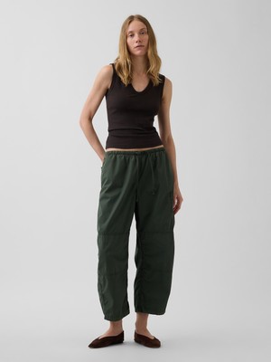 Gap Kadın Haki Mid Rise Twill Easy Barrel Utility Pantolon
