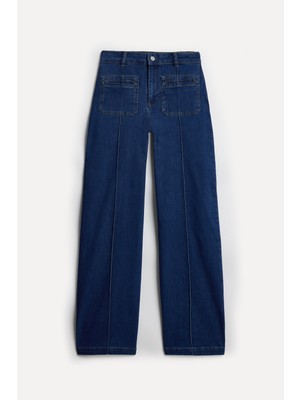 Mudo Kadın Indigo Nervür Dikişli Straight Fit Pantolon