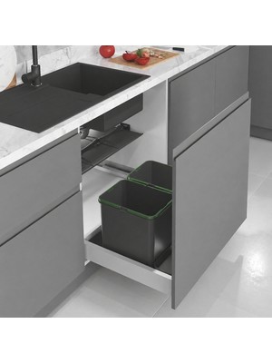 Elovias Starax 70CM Çekmece Içi Otomatik 2li Çöp Kovası 24+2 Litre Antrasit Renk (S-2545-A)