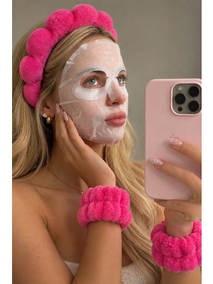 Kokoş Pembe Renk Saç Bandı Bileklik Havlu Set