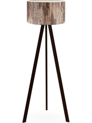 Tr Bohhem Art Tripod Ahşap Ayaklı Lambader Köşe Lambası Ağaç Kabuğu Ağaç Kabuğu