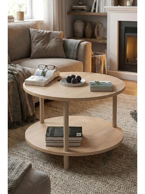 Maison Luré Orta Sehpa Ahşap Ayaklı Iki Raflı Dekoratif Gazetelikli Meşe 60CM