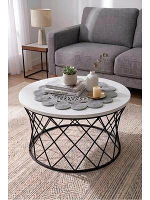 Maison Luré Gri Yuvarlak Runner Orta Sehpa ve Masa Örtüsü 50 cm