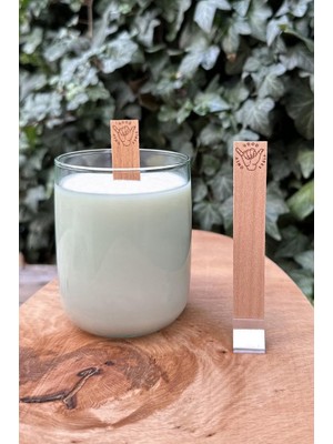 Tr Ahşap Mum Fitili (Only Good Vibes Yazılı Fitil) + Yapışkanlı Sehpa - 10 Adet