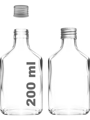 Tr 200 ml Yassı Şeffaf Cold Brew Şişesi Kapaklı 200 cc Soğuk Kahve Cam Şişe 2 Adet (Gümüş