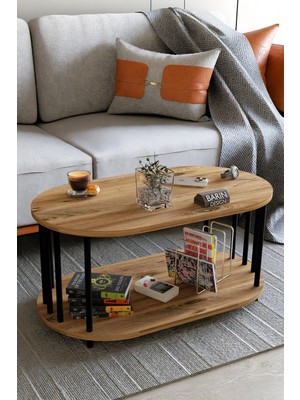 Maison Luré Oval Orta Sehpa Çift Katlı Metal Ayaklı Dekoratif Sehpa