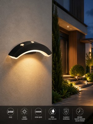 Econa Professional ECN-4070 24W 3000K Dış Mekan LED Aplik – Dekoratif Siyah