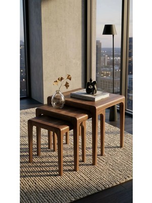 Maison Luré 3'lü Zigon Sehpa Takımı - Ceviz Kaplama Mdf & Lake Boyalı Gürgen Ayak