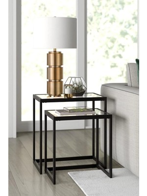 Maison Luré Modern Siyah Metal Iskeletli Temper Camlı Zigon Sehpa
