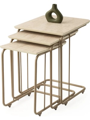 Maison Luré Zigon Sehpa 3'lü Metal Ayaklı Modern Yan Sehpa Takımı