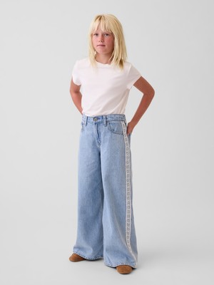 Gap Kız Çocuk Açık Mavi Low Rise Lace-Trim Baggy Jean Pantolon