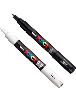 Tr Uni Posca Pc-3m Marker Keçeli Kalem 2'li Set, Siyah ve Beyaz