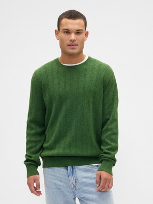 Gap Erkek Yeşil Cashsoft Ribbed Bisiklet Yaka Kazak