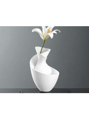 Bin1çeşit 3D Baskı Bold Vazo - Akışkan Formlu Dekoratif Vazo-Beyaz