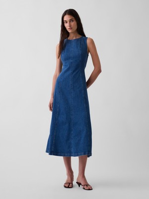 Gap Kadın Koyu Mavi Seamed Denim Maxi Elbise