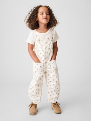 Gap Kız Bebek Krem Toddler Çiçekli Denim Horseshoe Tulumlar