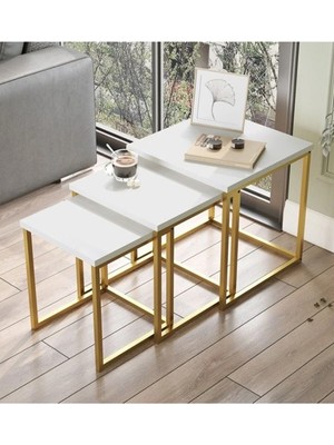 Maison Luré 3 Lü Zigon Sehpa Kare Metal Ayaklı