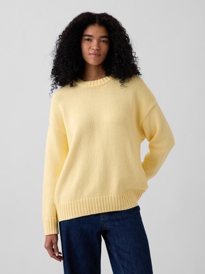 Gap Kadın Açık Sarı 100% Pamuk Oversized Kazak