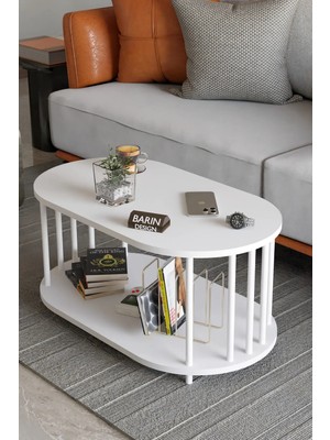 Maison Luré Oval Orta Sehpa Çift Katlı Metal Ayaklı Beyaz